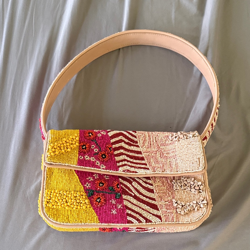 STAUD Tommy Beaded Bag, Pink Patchwork - Picture 3 of 8